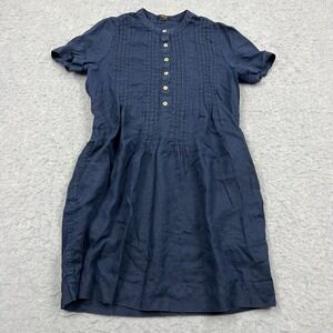 Quince Swing Dress Women's Small Deep Navy European Linen Short Sleeve Pintuck